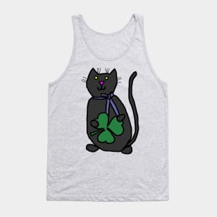 Saint Patricks Day Cat with Shamrock Tank Top